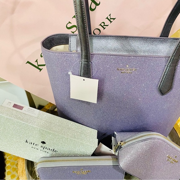 KATE SPADE TINSEL GLITTER TOTE WALLET AND COSMETIC BAG SET ONLY ONE LEFT! NWT - Picture 3 of 11